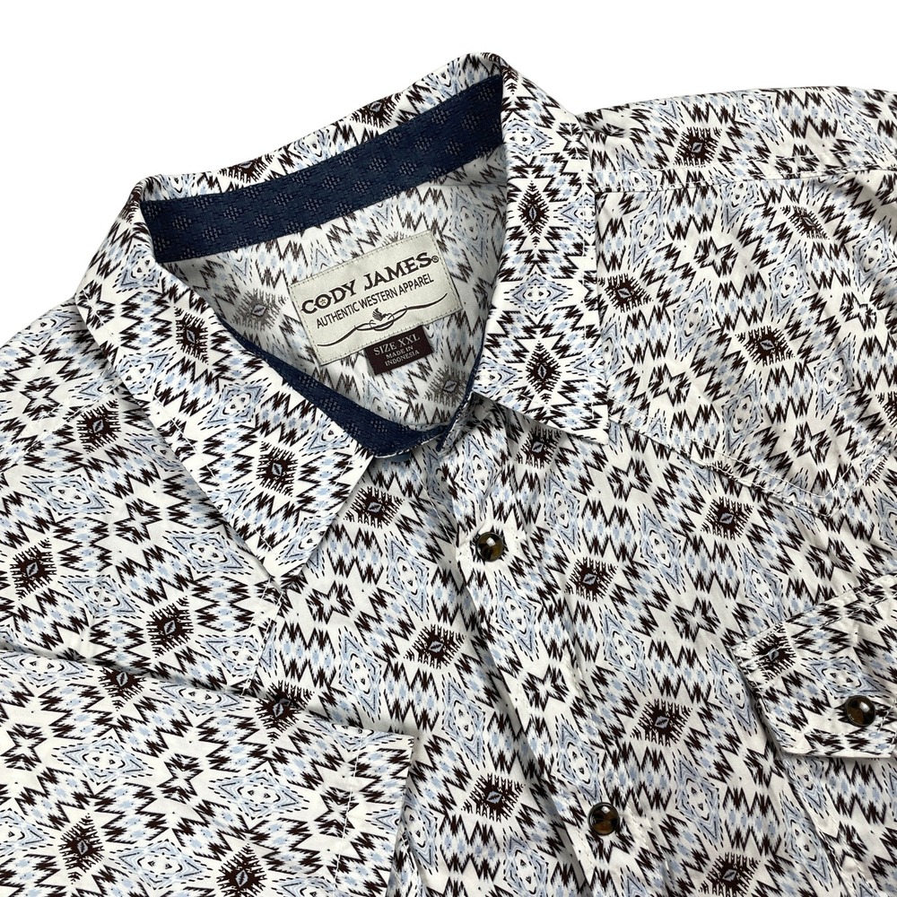 Cody James Men XXL White Geometric Aztec Pearl Snap Southwestern Cowboy Shirt SS
